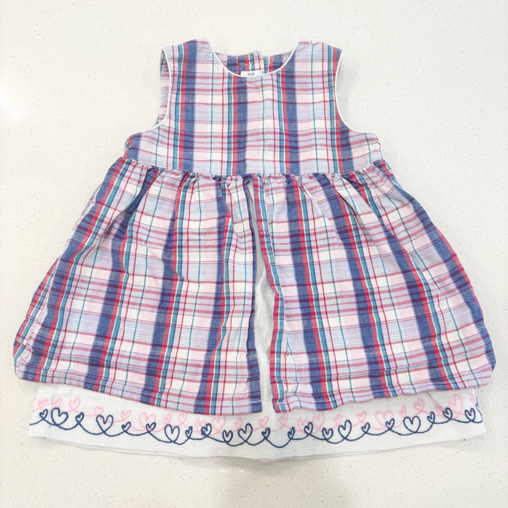 Vintage Baby Girls Plaid‎ Heart Dress Size 9-12 Months